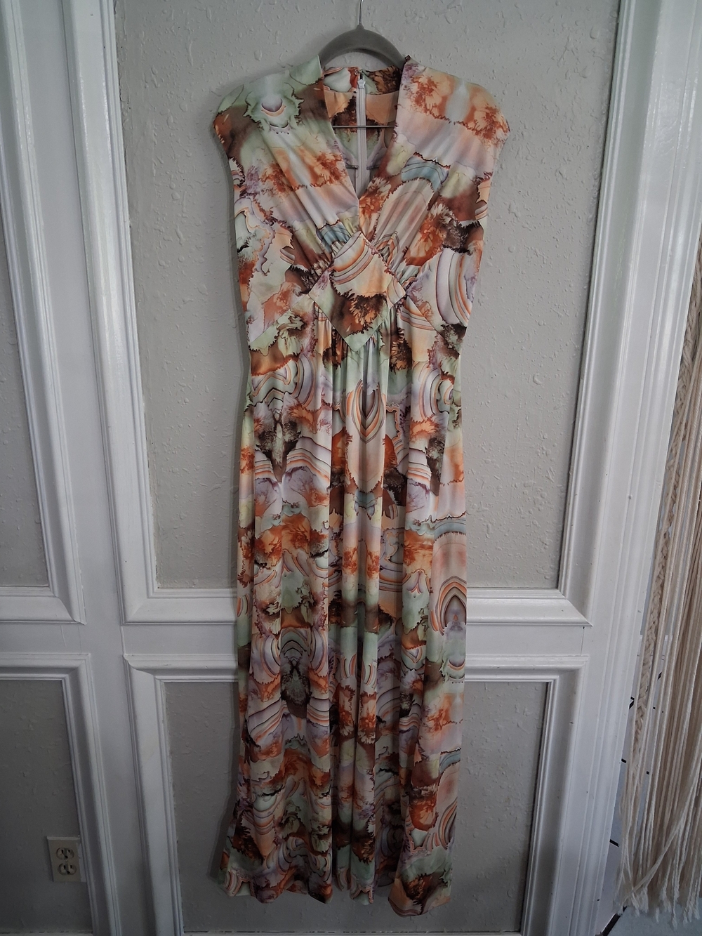 Vintage 70s samuel grossman maxi dress marble boho unique small medium tie dye